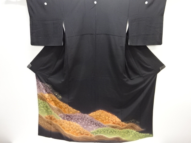 JAPANESE KIMONO / TOMESODE / SILK / SHIBORI / SAGARA KNOTS / WAVE & SAKURA & MAPLE / 